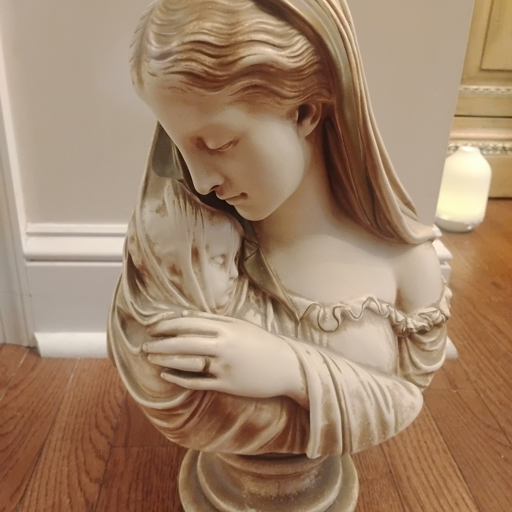 Elegant Cream and Brown Mother and Child Sculpture
